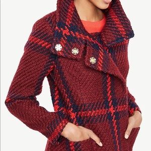 Ann Taylor Plaid Wool Coat (NWT)- Red/Burgundy